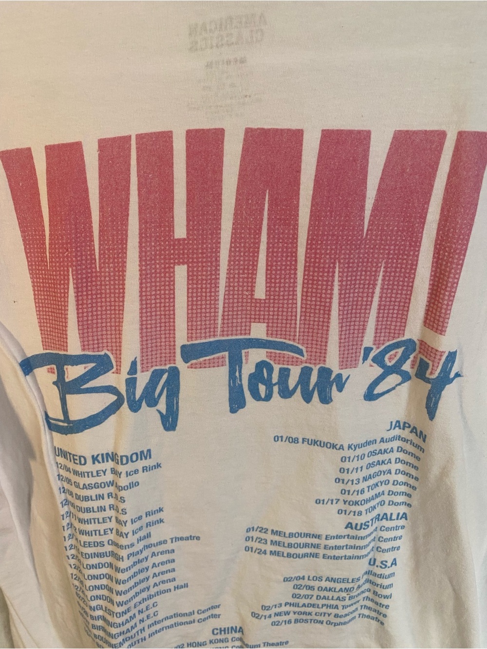 WHAM! Big Tour '84 Vintage Graphic Tee - White with Pink & Blue - Picture 6 of 9